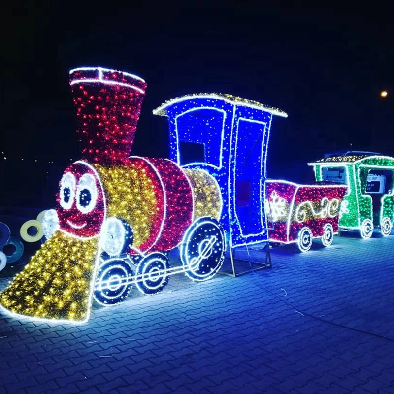 Outdoor Waterproof Customized LED 3D Bus Train Car Motif Light For Garden Park Zoo Street Shopping Mall Decoration