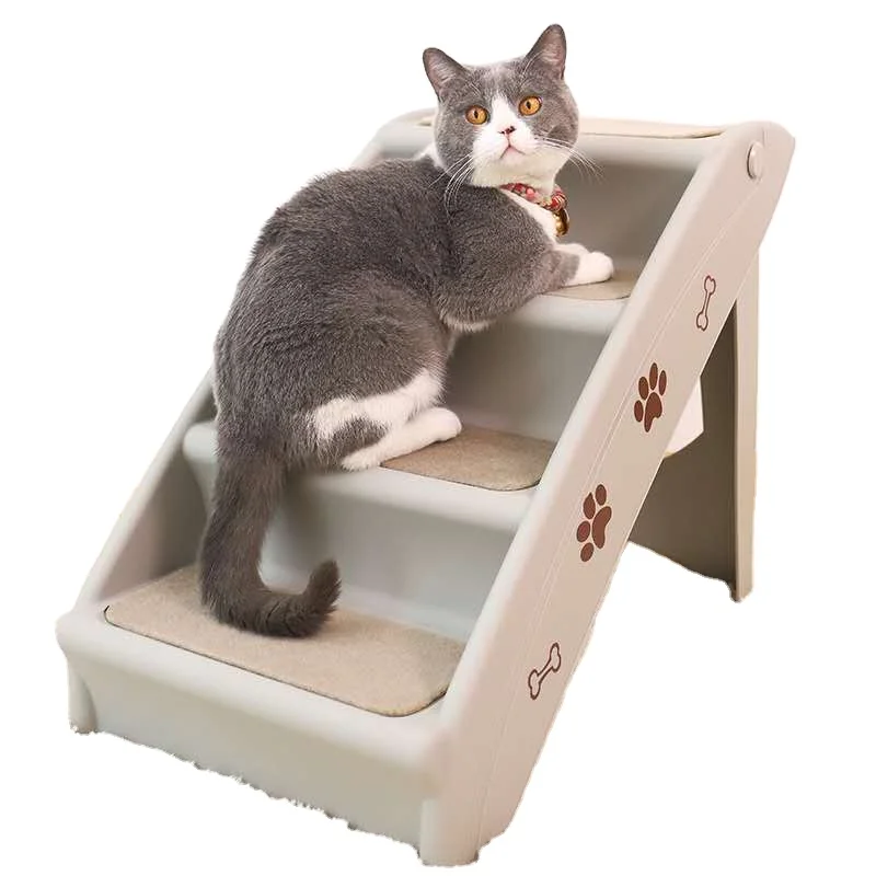 
Hot Sale Eco-Friendly Lightweight Foldable Plastic Four Steps Pet Stairs 