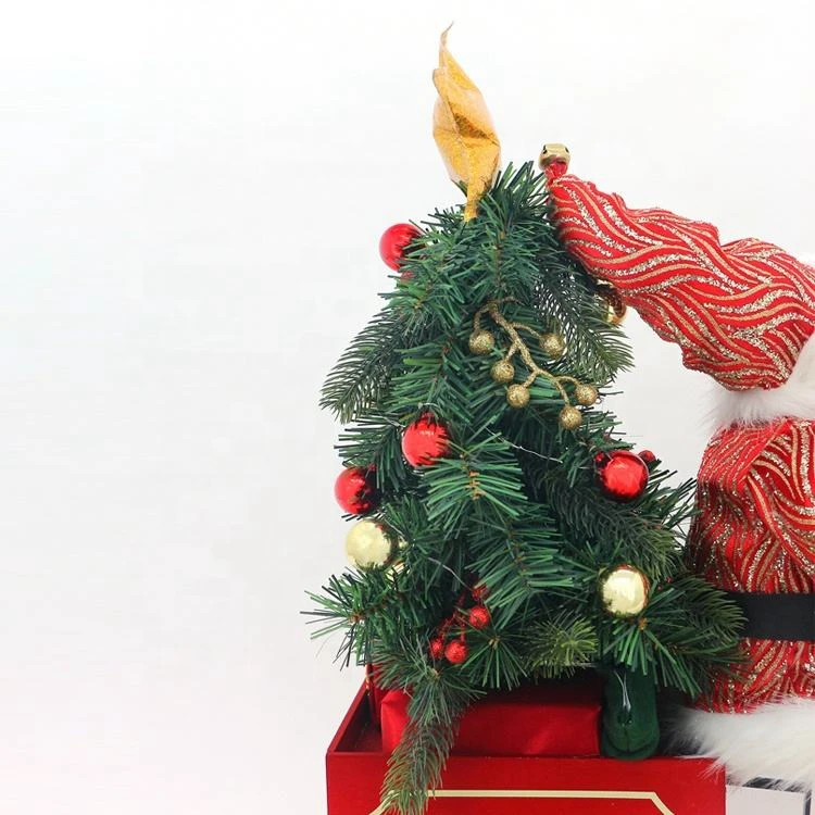 50cm LED Santa Claus Plush Toy Sitting On Sled Christmas Figurines With Gift Bags Red Tricycle Cycling Santa Claus Sleigh