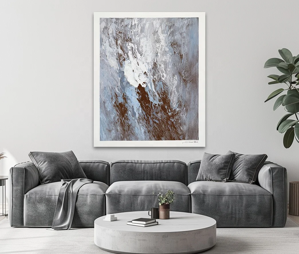 Modern Simple Original Uncurbed Articles Brown White Sky Blue Hand-painted Texture Thick Oil Abstract Canvas For Hotel Projects