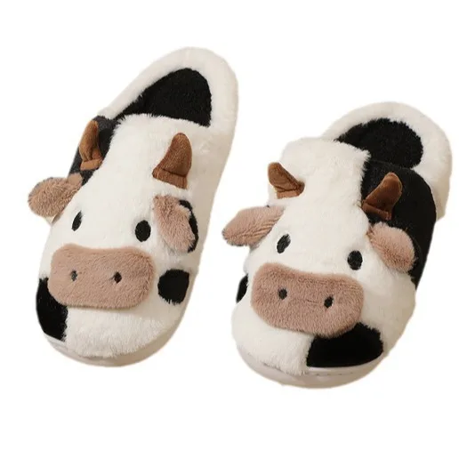 Wholesale cute cow cute winter plush slipper home indoor heel home cow slippers