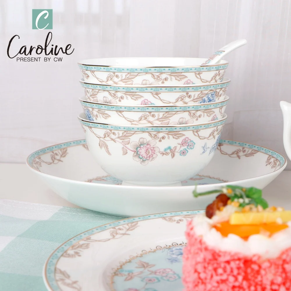 Luxury Gold Decal Eco-friendly Royal Bone China Ceramic White Dinner Plates Dish Nordic Tableware Dinnerware Mug Set Wholesale