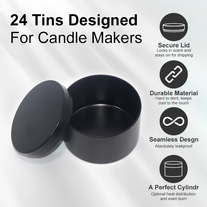 4oz 8oz 16oz tin cans for candles with lid Factory custom logo tin box matte black containers Metal Candle tins