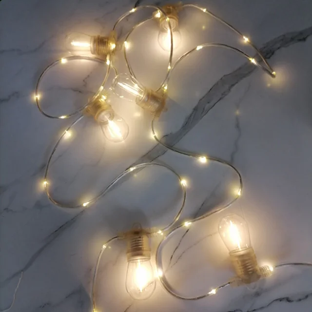 Outdoor String Lights Shatterproof LED SMD Bulbs Color-Changing Light Emitting Wire Dimmable S14 Festoon Light Patio Garland