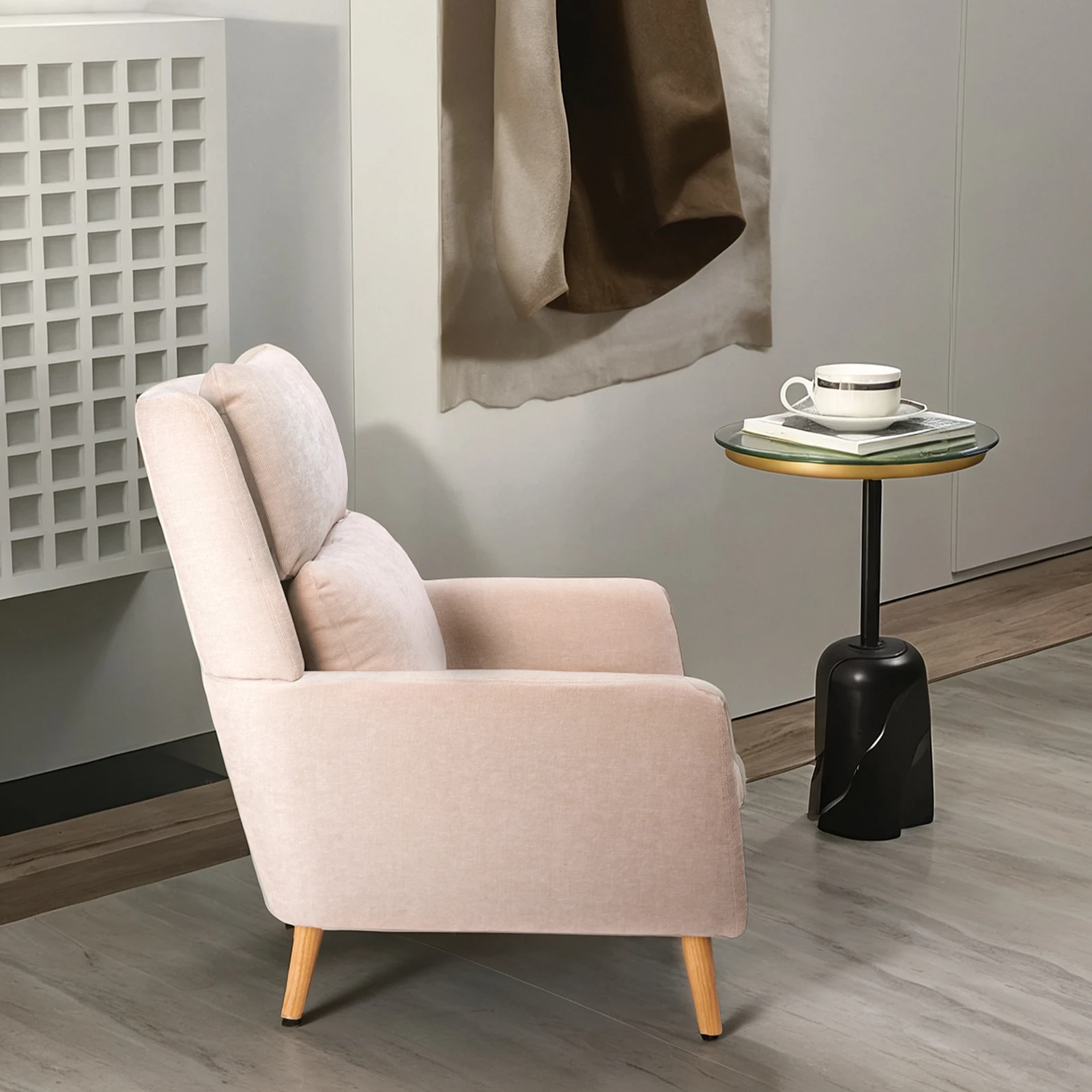Sans Modern White Fabric Wooden Base Leisure Accent Chair Relaxed Armchairs for Living Room