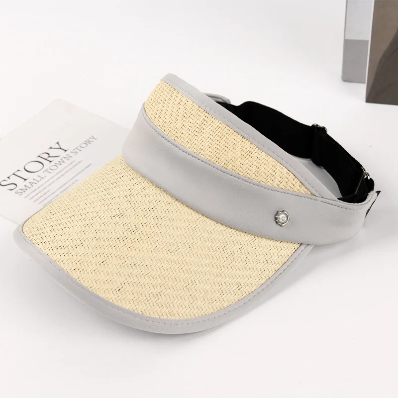 Straw Sun Visor Hat for Women Wide Brim Summer UV Protection Beach Cap Korean Style Golf Cap Sun Visors
