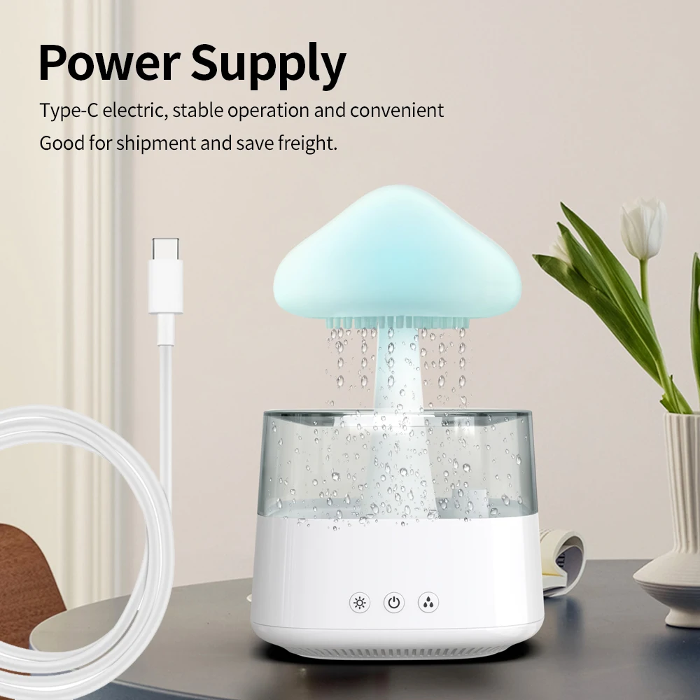 Customize Crisp Water Drip Sound Cloud Raindrop Humidifier Adjustable Water Flow Speed 7 Color