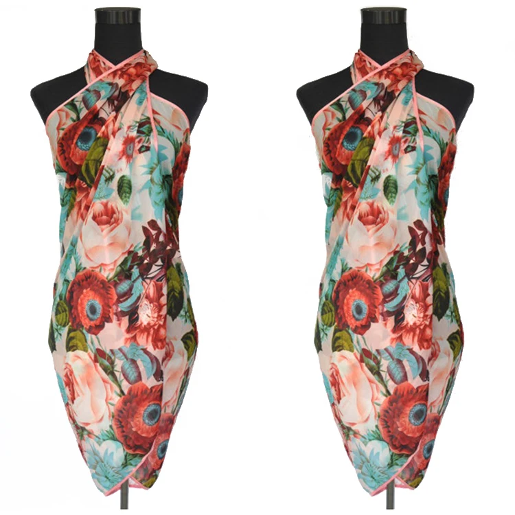 Fashionable Custom Cheap Cotton Recycled RPET Hawaiian Cloth Grossiste Poncho Sarong Beach Pareo