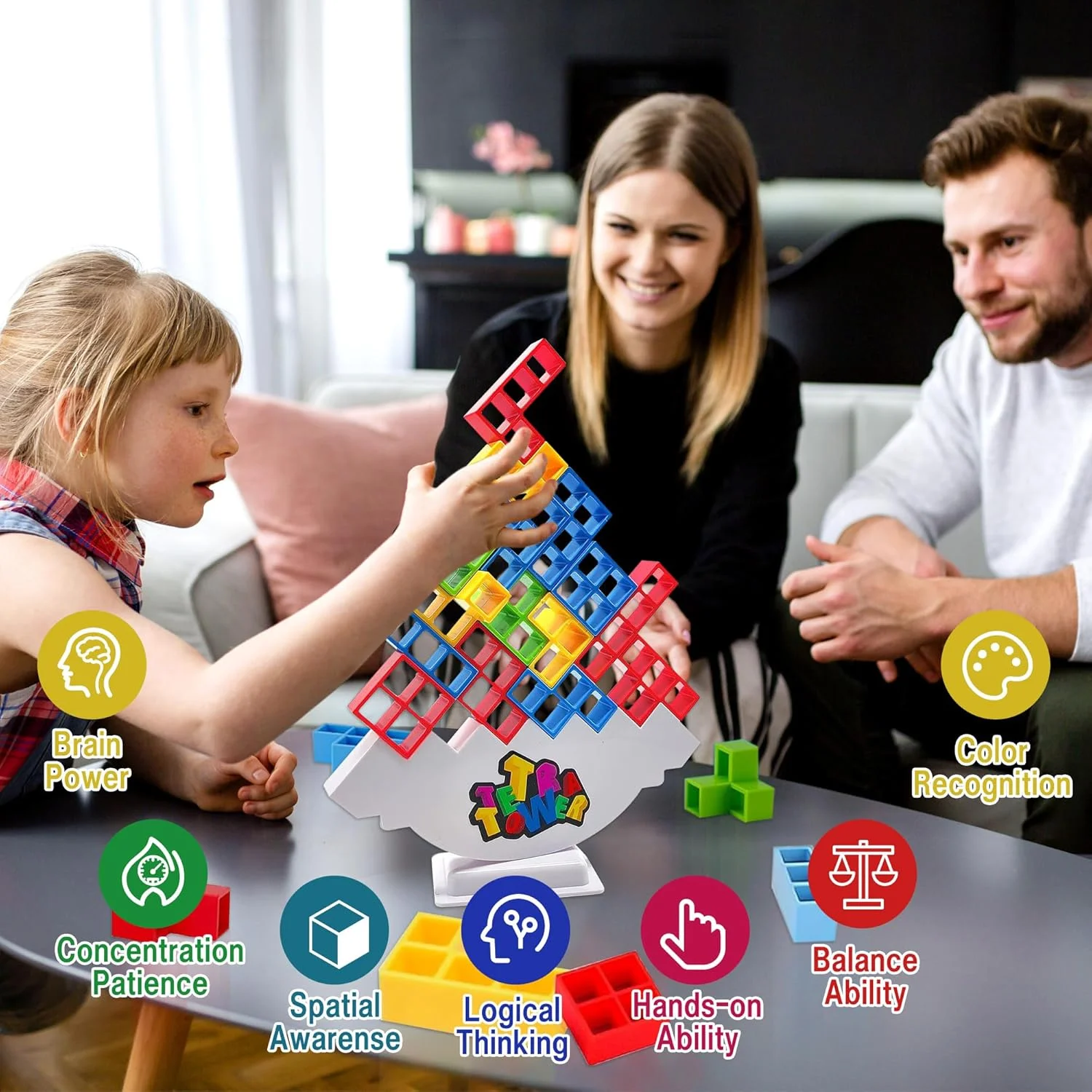 48 Pcs Plastic Tower Balance Stacking Blocks Family Parties Travel Players Team Building Game Board Toys