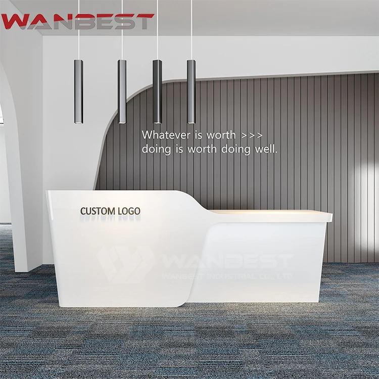 Solid Surface White Beauty Salon Retail Store Office Reception Desk Artificial  Marble Front Desk Counter