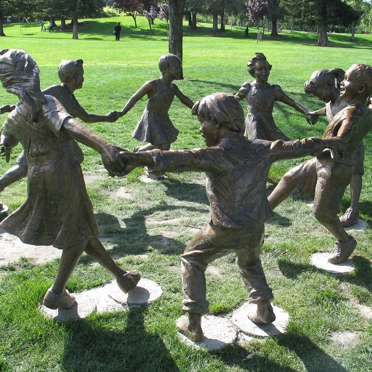 Wholesaler Lifesize Custom Made Factory Offer Garden Playing Children Bronze Kids Sculpture