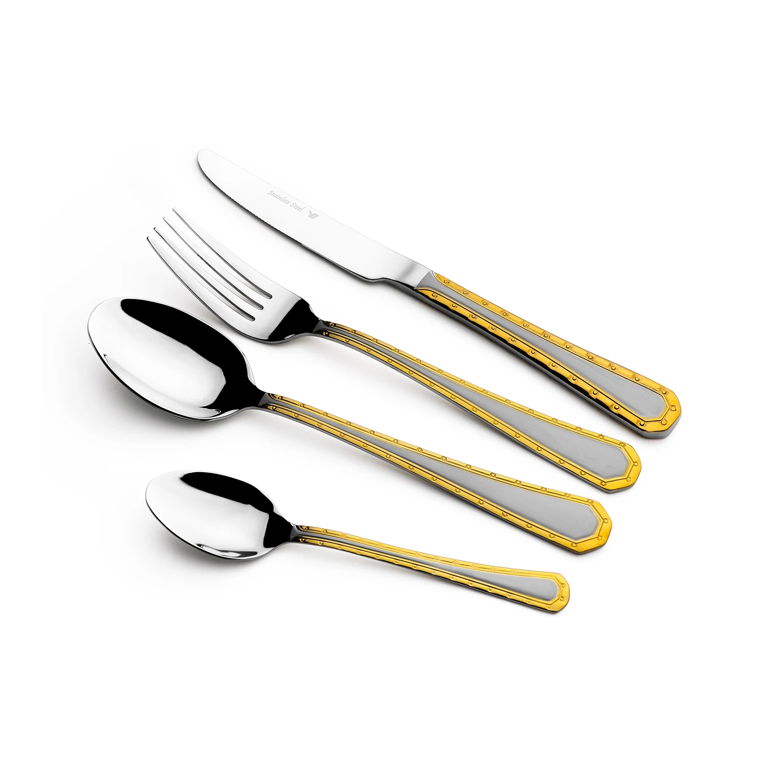 Gold flatware set 30pcs stainless steel cutlery set spoon and fork with metal stand holder in cutlery box