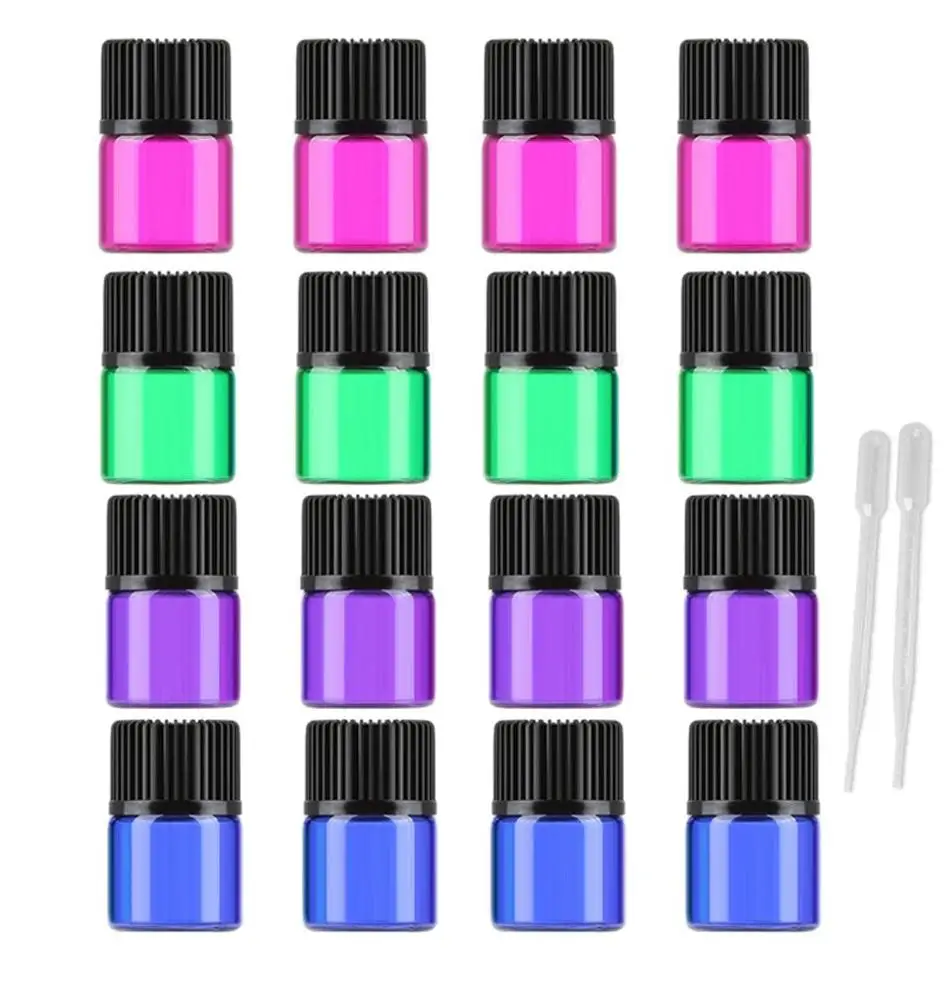 100 pack 1ml 2ml 3ml empty  glass essential oil bottle with air bubbles and orifice and hat makeup sample container