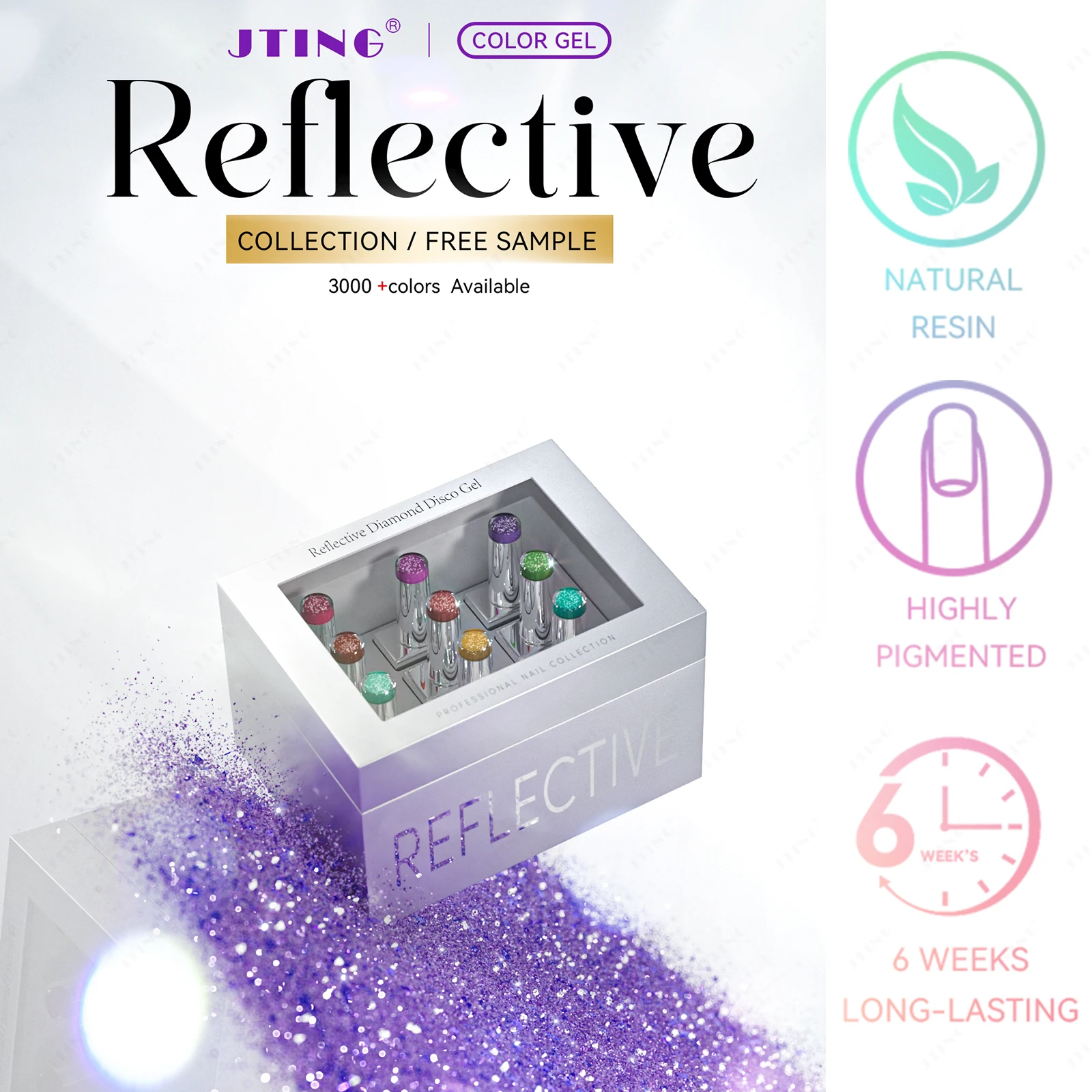 JTING Brilliant Star diamond reflective gel collection 12colors set box OEM nail supplies shiny reflective disco gel nail polish