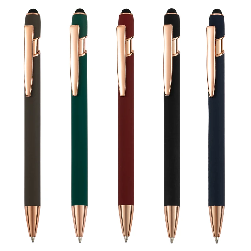 Promotion Rose Gold Advertising Gift 2 in 1 Ballpen Stylus Screen Ballpoint Pen Factory Delivery Metal Pen With Custom Logo