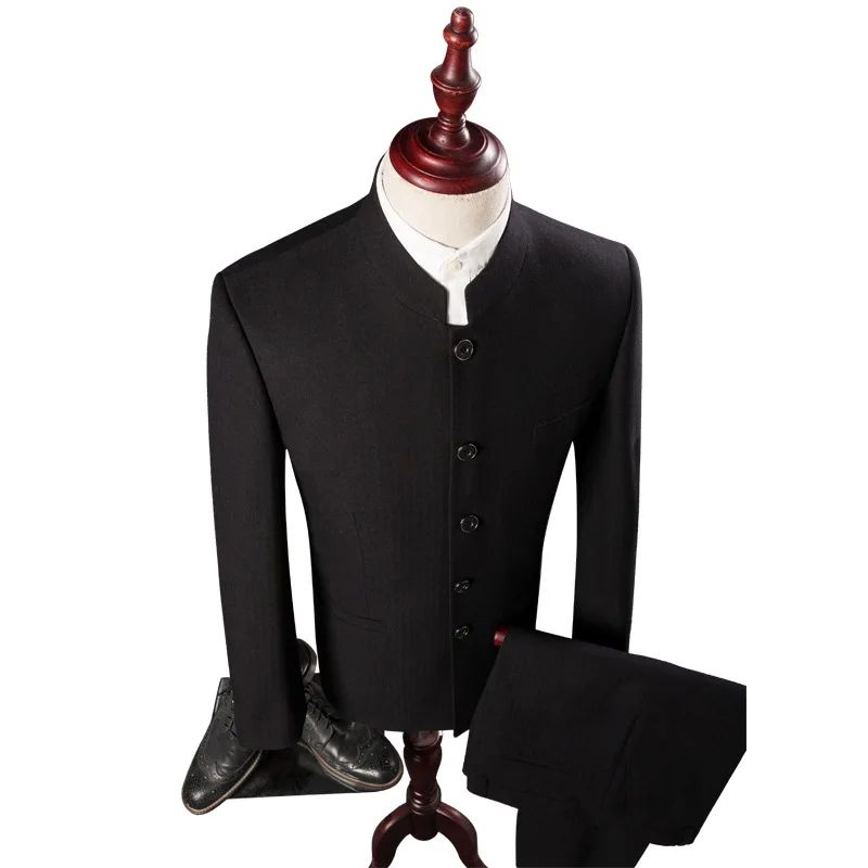 2020 latest design wholesale mens business wedding suits trajes de hombre Chinese mandarin stand collars suits for men