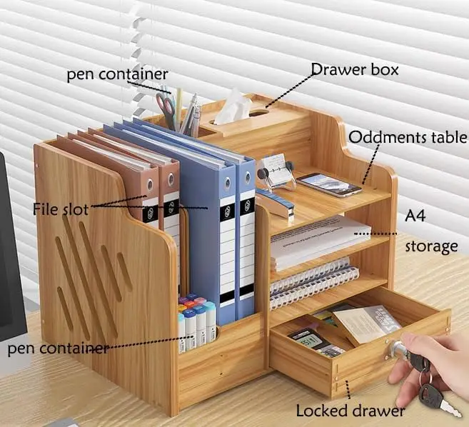 office Desktop Wood Bookshelf File Organizer