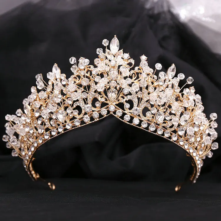 New European and American Handmade Rhinestone Bride Crown Alloy Multi-color Beaded Princess Wedding Tiara