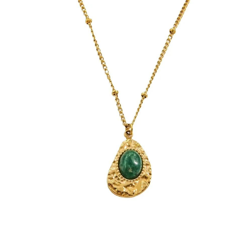 Yoga Energy African Jade Beads Choker Necklace Stainless Steel Link Chain White Crystal Natural Stone Pendant Necklace