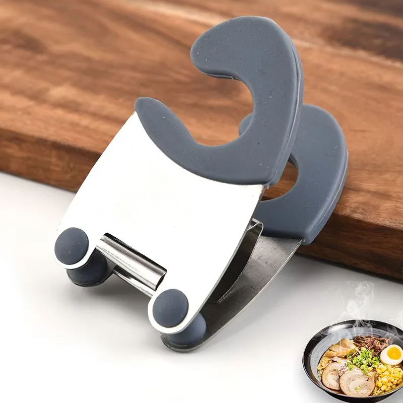Stainless Steel Pot Side Clips Anti-scalding Spoon Holder Kitchen Gadgets Rubber Convenient Kitchen Tools