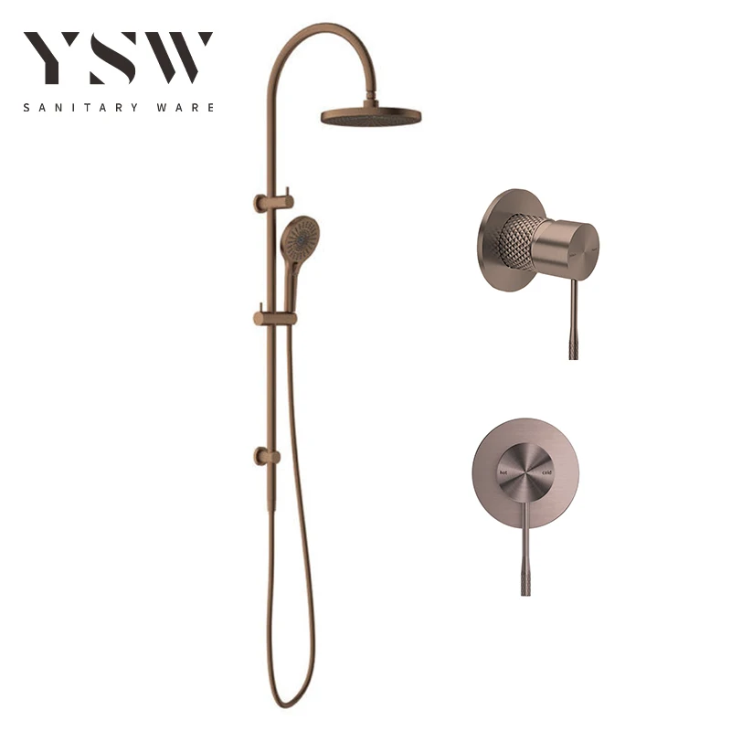 YSW Italian Vintage Style Shower System 2 Function Exposed Shower Set for Bathroom Brushed Bronze Brass Modern Contemporary