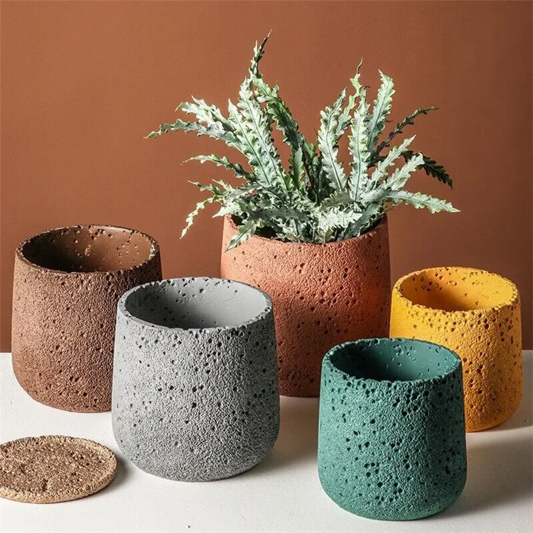 Nordic modern perforated home garden planter decoration outdoor flower pots cement planters for indoor plants
