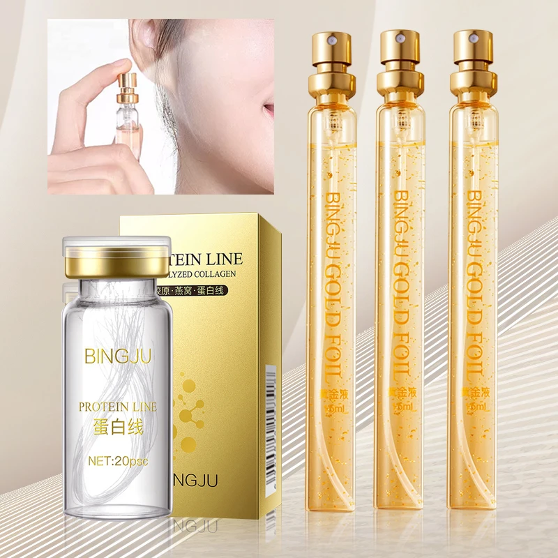 Facial collagen threads absorbable lifting gold no needle collagen protein thread set for face