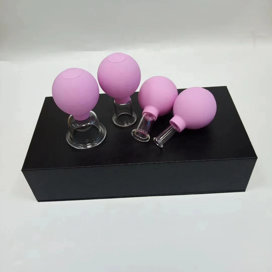 4pcs Gift Box Health Massage Vacuum Cupping Cups Set Silicon Head Glass Anti Cellulite Massage Chinese Therapy Face Cupping Cans