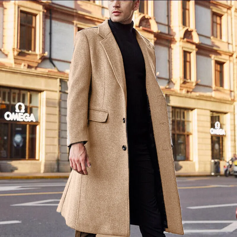 Mens trench coat long 2021 Amazon hot sale British style daily commute woolen overcoat single breasted men long coats
