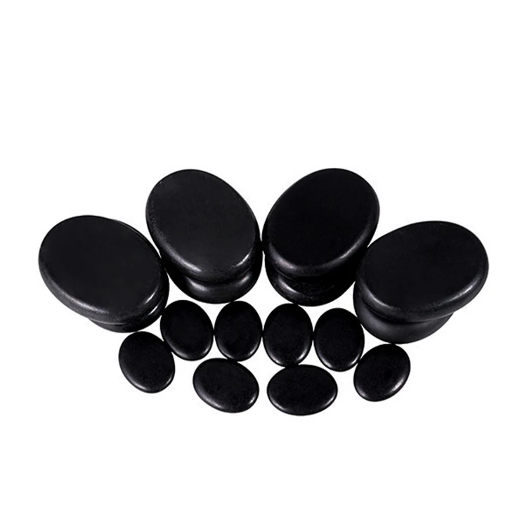 16 pcs portable spa hot stone Massage Stones Set black hot rock massage stones for Professional Home spa therapy kit tools