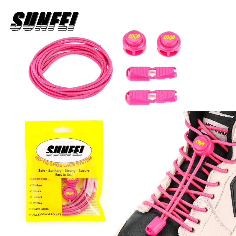 sunfei  custom knot Sneakers Shoelaces Round tieless rubber no tie lock laces elastic easy shoelace replacement no tie