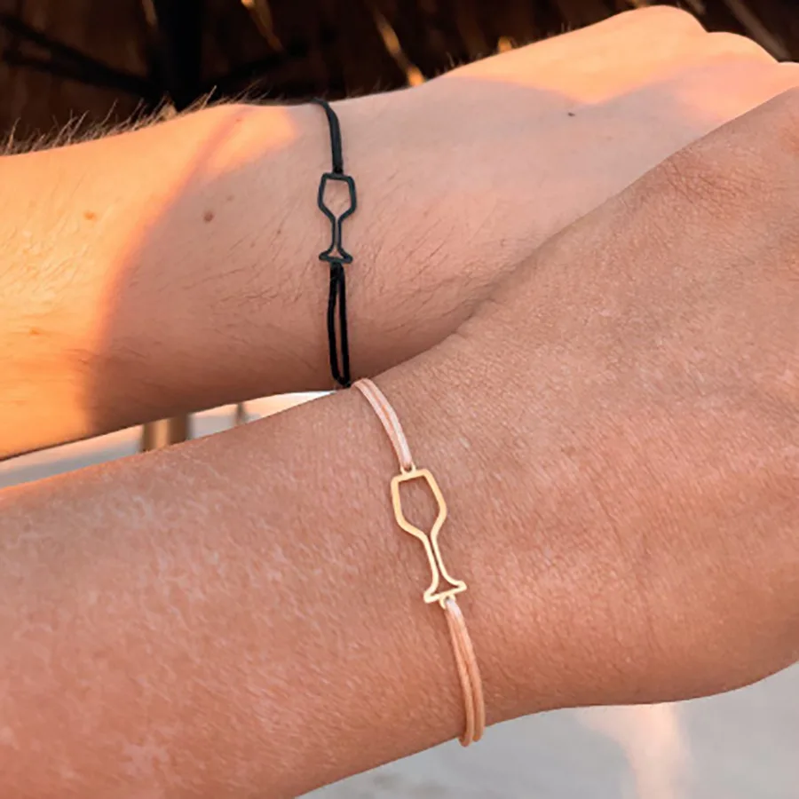 Creative Newest Woven Bracelet Stainless Steel Champagne Glass Shape Adjustable Bracelet for Couple Friendship Gift