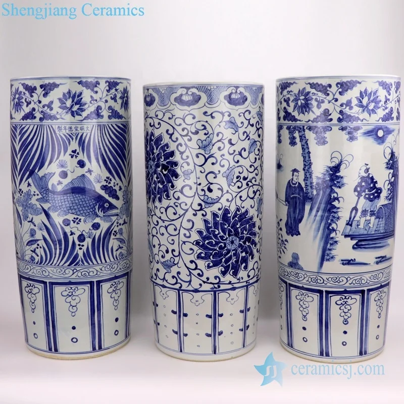 RZFH19-A/B/C ручная роспись белый синий фон картина керамическая подставка для зонтов