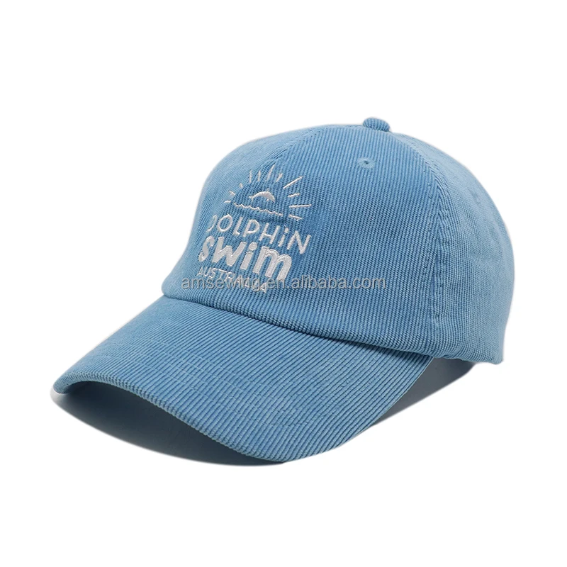 High Quality 6 Panel Custom Embroidery Logo Wholesale Touch Fasteners Snapback Caps Corduroy Unstructured Flat Brim Dad Hats