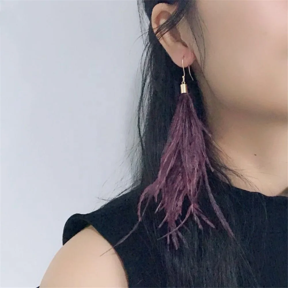 Light Feather Earrings Simple Lady Ostrich Feather FUR 9 Colour Long Earrings Jewelry Retro Fashion Christmas