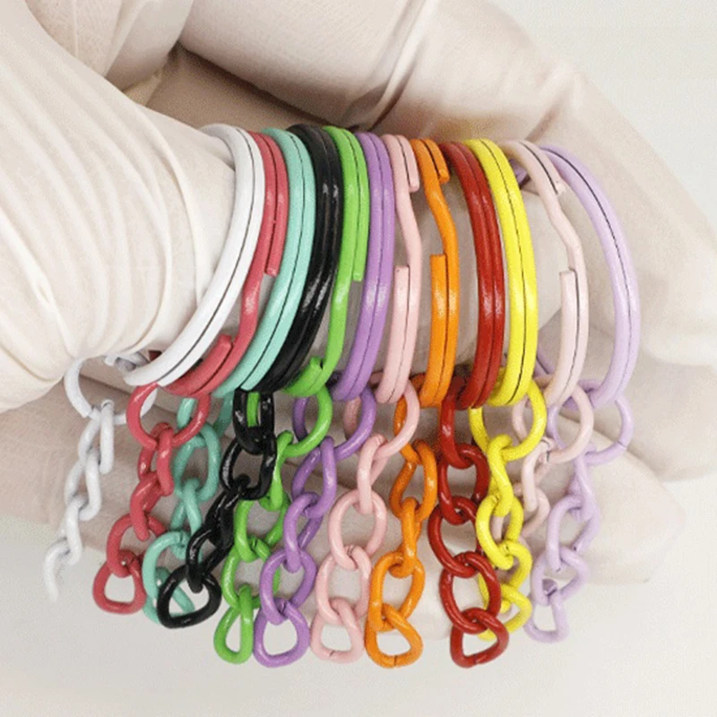 25mm/30mm Factory Wholesale Key Chain Pink Blue Green Color Baking Paint Key Link Hanging 4 Chain Links
