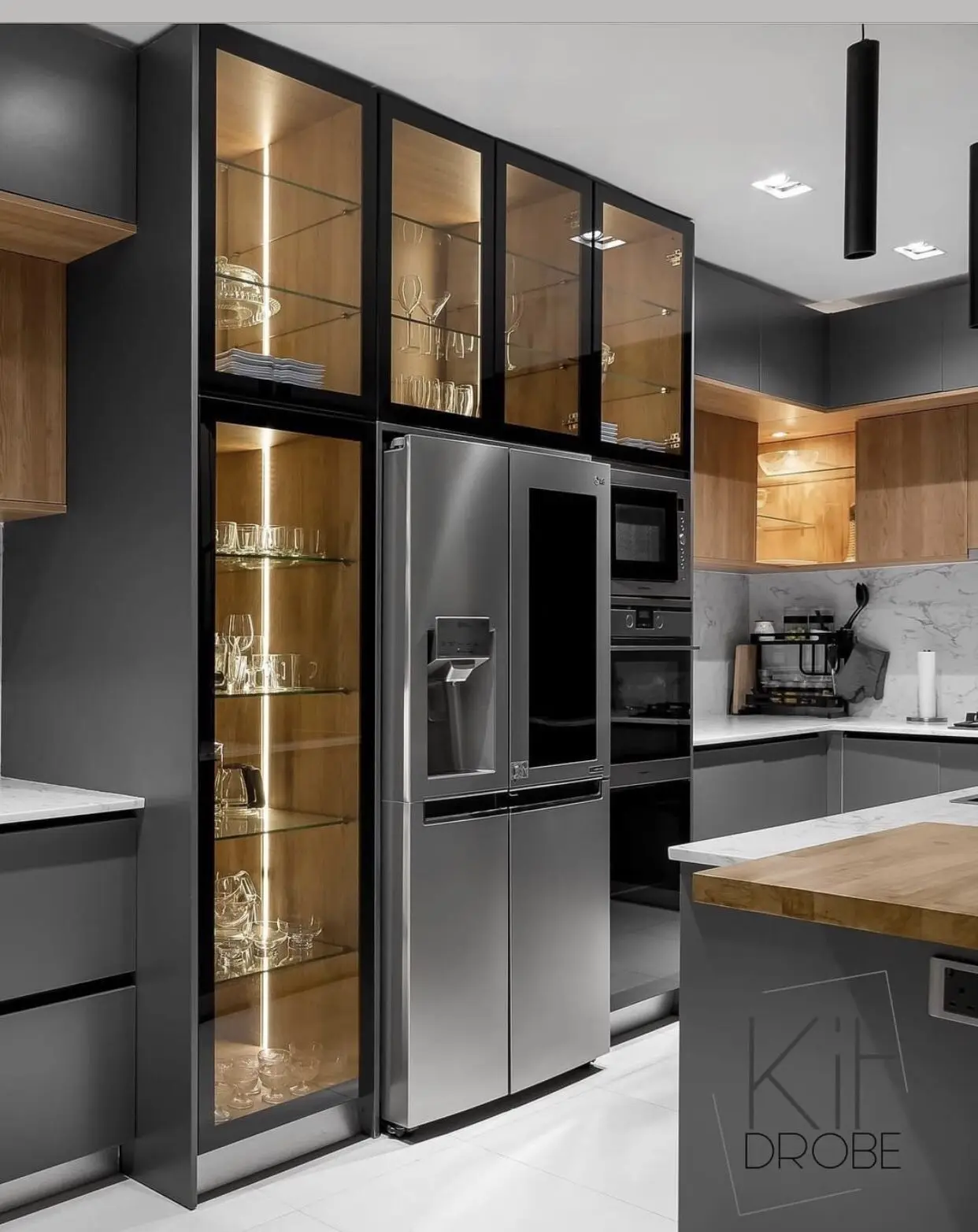 CBMmart Gray Gloss L Shaped Modern with Island Kitchen Sink Kitchen Cabinet Set Modular Price Modern Indoor Kitchen Cabinets