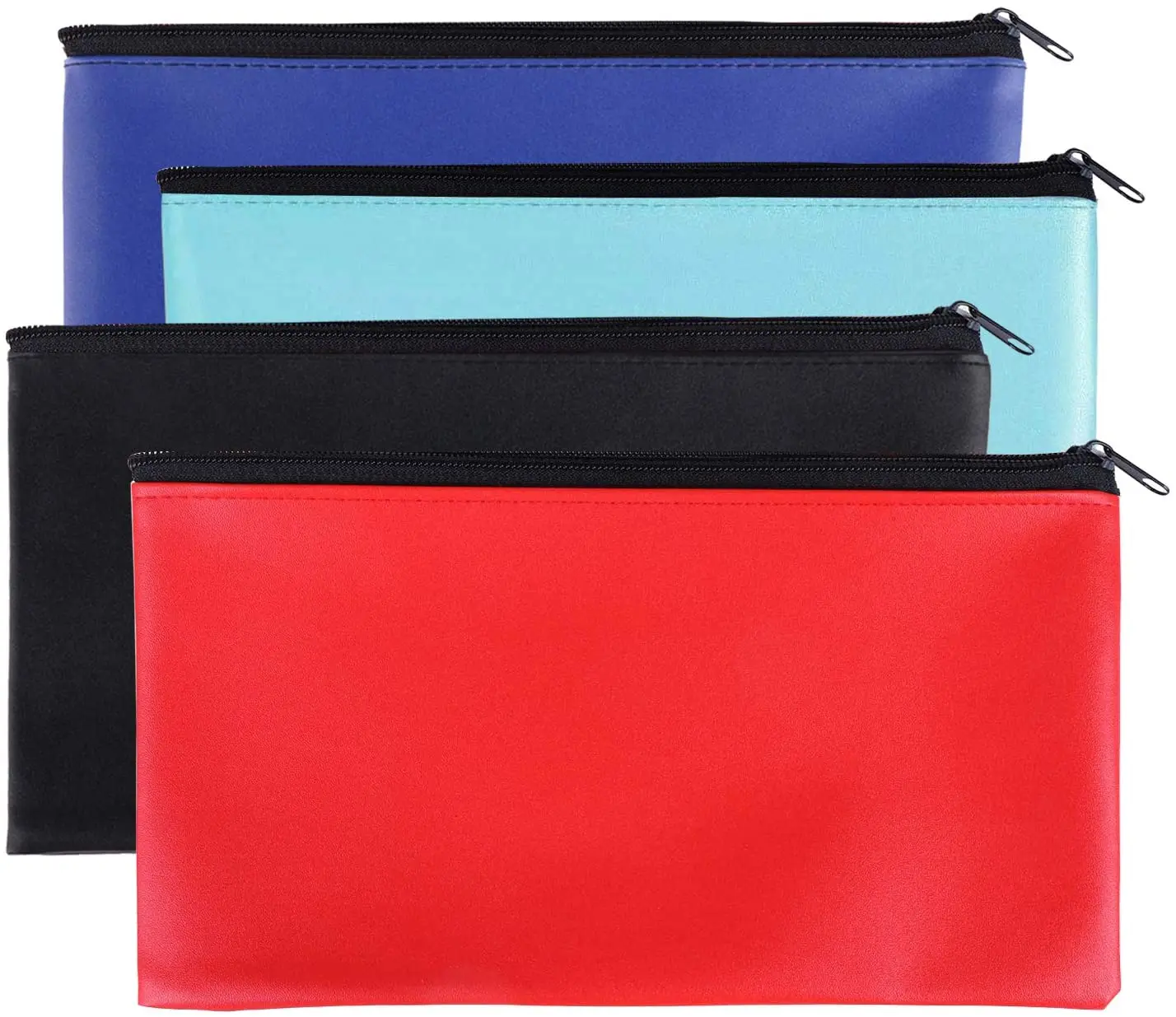Multi Colors PU Leather Zipper Bank Bags For Cash and Coin