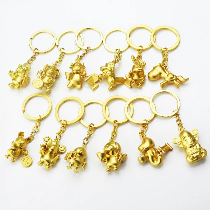 Chinese Metal Silver Custom 12 Constellations Keychain Keyring OX Dog Tiger Key chain Accessories Women Zodiac Keychains