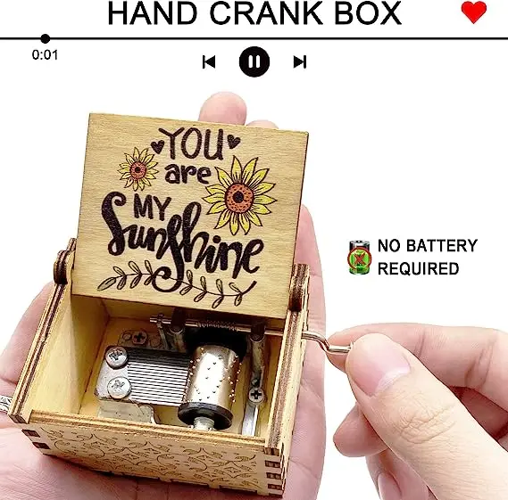 Custom walnut You are My Sunshine Hand Crank Vintage Laser Engraved Small Wooden Music Box