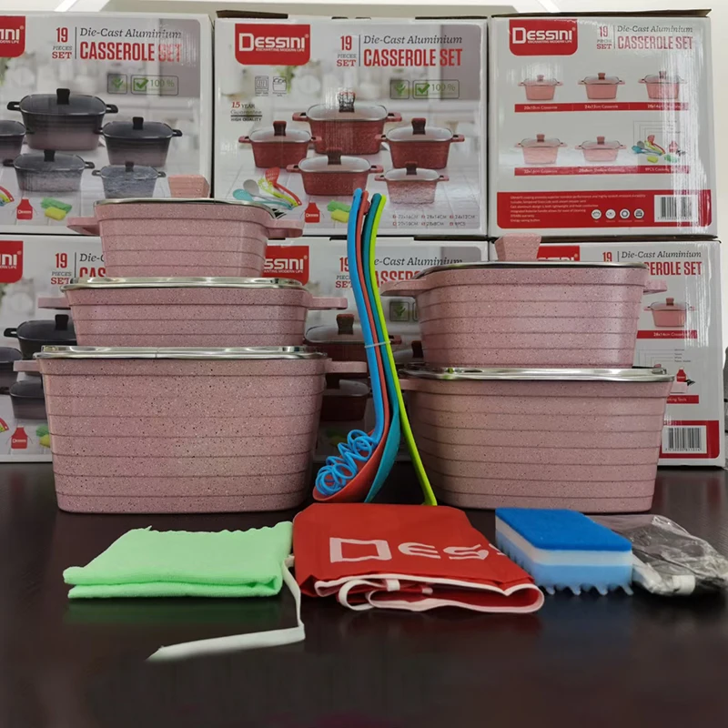 Classic Die Cast Non Stick Aluminium Cookware Set Marble Stone Cooking Pot