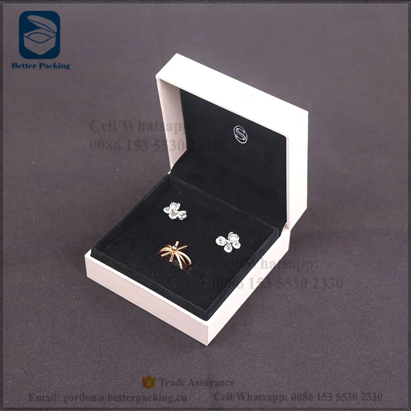 JBS703M factory customized grey smooth touching paper hinged black velvet earring chain necklace ring box jewelry