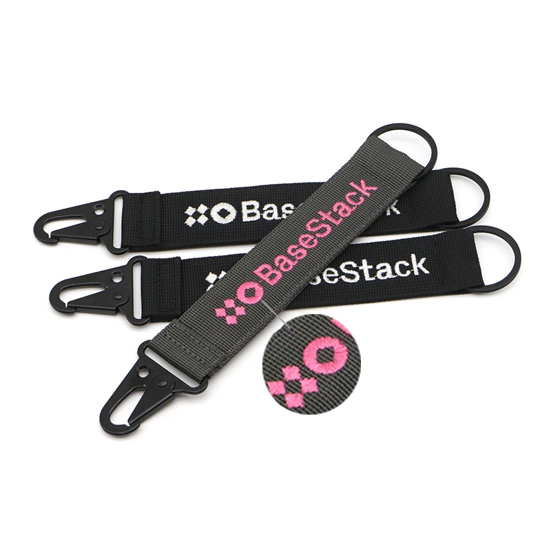 Custom Logo Quality Nylon Webbing Wristlet KEY RING Personalized Embroidered Lanyard Keychain