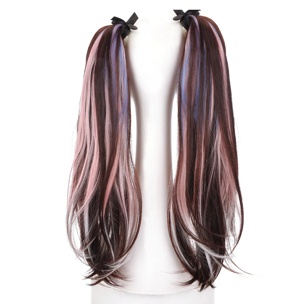 Two  color gradient color wig gradient invisible ponytail lace-up dyed long straight hair ponytail