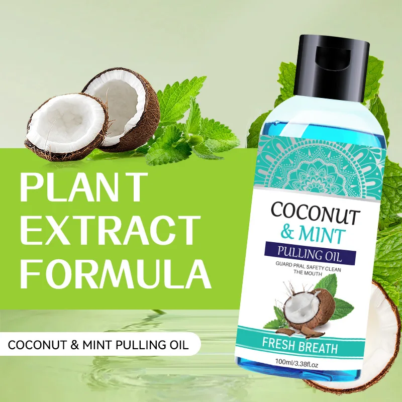 Mouth Wash Oral Care Pulling Oil With Coconut and Peppermint for Health Teeth Whitening Organic Mouthwash