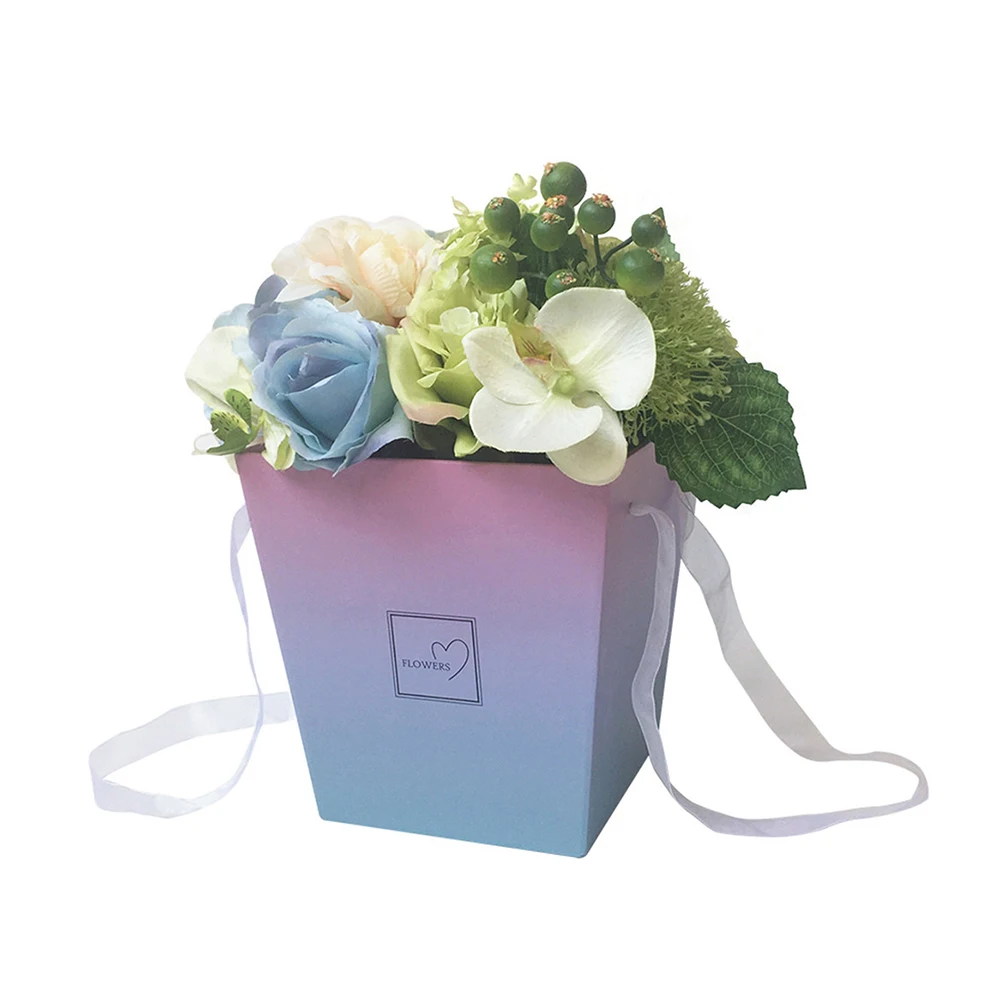 Custom Trapezoid Shape Florist Cardboard Flower Iron Present Box With Flowers