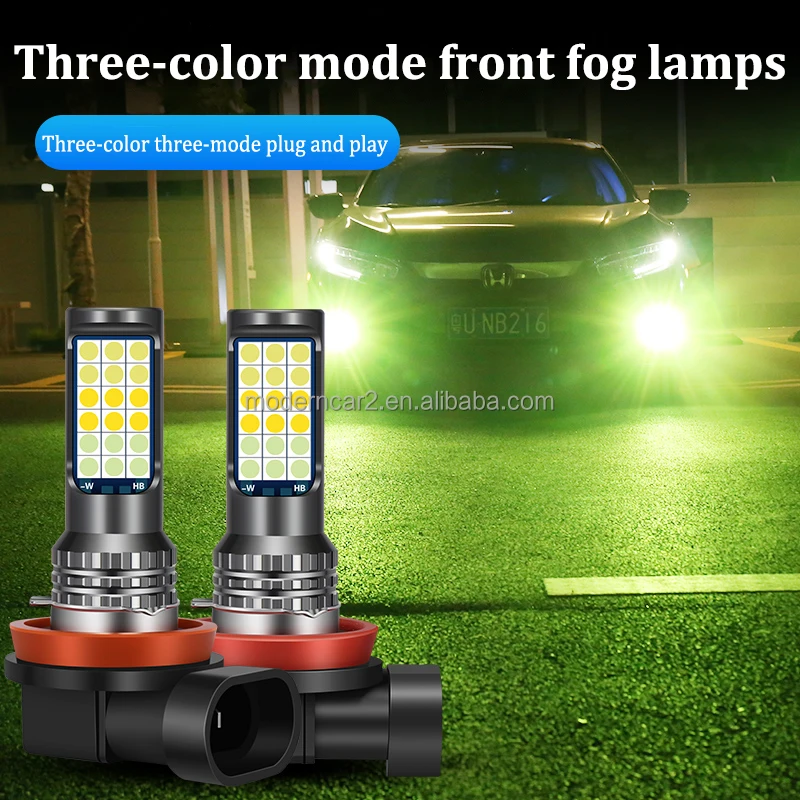 2Pcs 3 Color H8 H3 H7 H11 881 9006 Fog Light Bulbs LED Headlight Auto Fog Lamp Flashing Car Anti Foglamp Car Running Lamp12V 24V