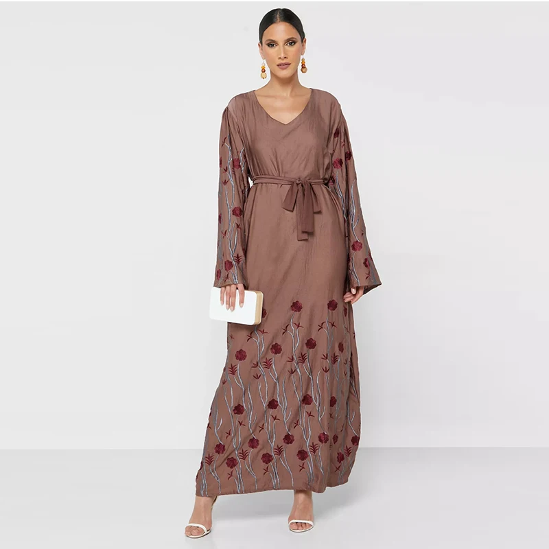 SolidColor Islamic Women Latest Arrival Oem Custom Moroccan Style Embroidery Kimono Abaya Indian Clothing Wholesale Jubah Muslim