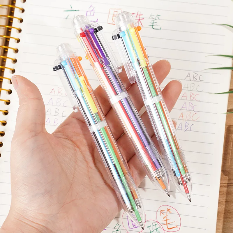 Wholesale of six-color ballpoint pen, multi-color plastic colored oil pen, student stationery