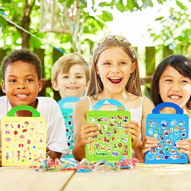 Hot Sale Children Scene Educational Stickers DIY Hand-on Puzzle Sticker Books Reusable Cartoon Animal Learning Cognition Toys